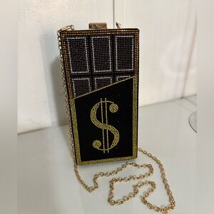 Bling Rhinestone Money Chocolate Bar Clutch Purse Evening Bag. NWOT